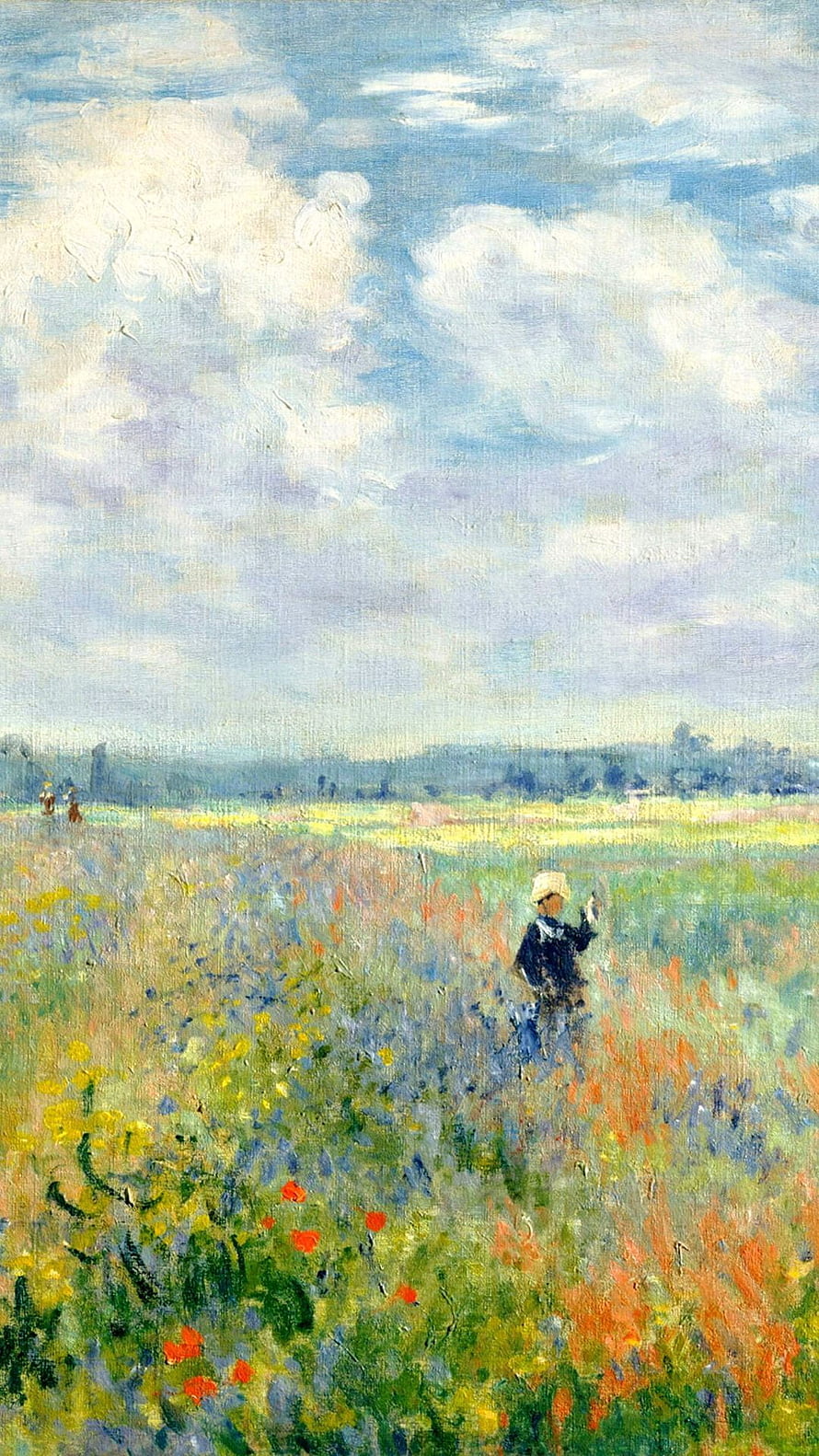 Claude Monet Impressionist Painting of a Flowering Meadow Under a Cloudy Sky HD phone wallpaper
