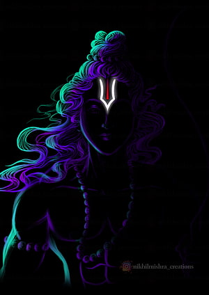 Neon Digital Art of Lord Shri Ram with Glowing Hair and Tilak on Black Background HD phone wallpaper