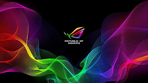 Asus ROG RGB Wave Pattern with Multicolored Flowing Lines on Black Background HD wallpaper