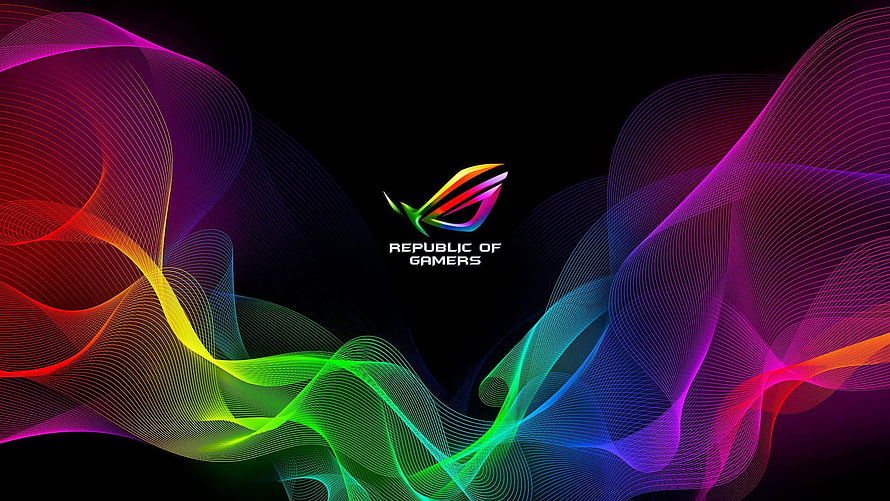Asus ROG RGB Wave Pattern with Multicolored Flowing Lines on Black Background HD wallpaper