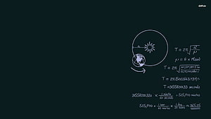 Hand-drawn orbital mechanics diagram showing Earth's revolution and Kepler's third law calculation on a dark background HD wallpaper