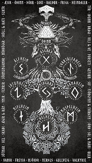 Norse Mythology Nine Realms Tree of Life with Odin and Valhalla HD phone wallpaper