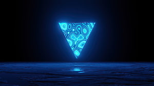 Glowing Blue Triangle with Psychedelic Pattern Over Dark Water Surface HD wallpaper