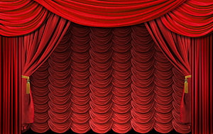 Classic Red Velvet Theatre Stage Curtain with Gold Tassels and Swagged Valance HD wallpaper