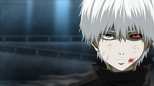 Kaneki Ken Anime Character Close-Up Portrait With White Hair And Red Eye HD wallpaper