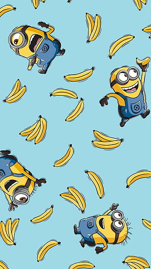 Cute Minions and Bananas Pattern on Light Blue Background HD phone wallpaper