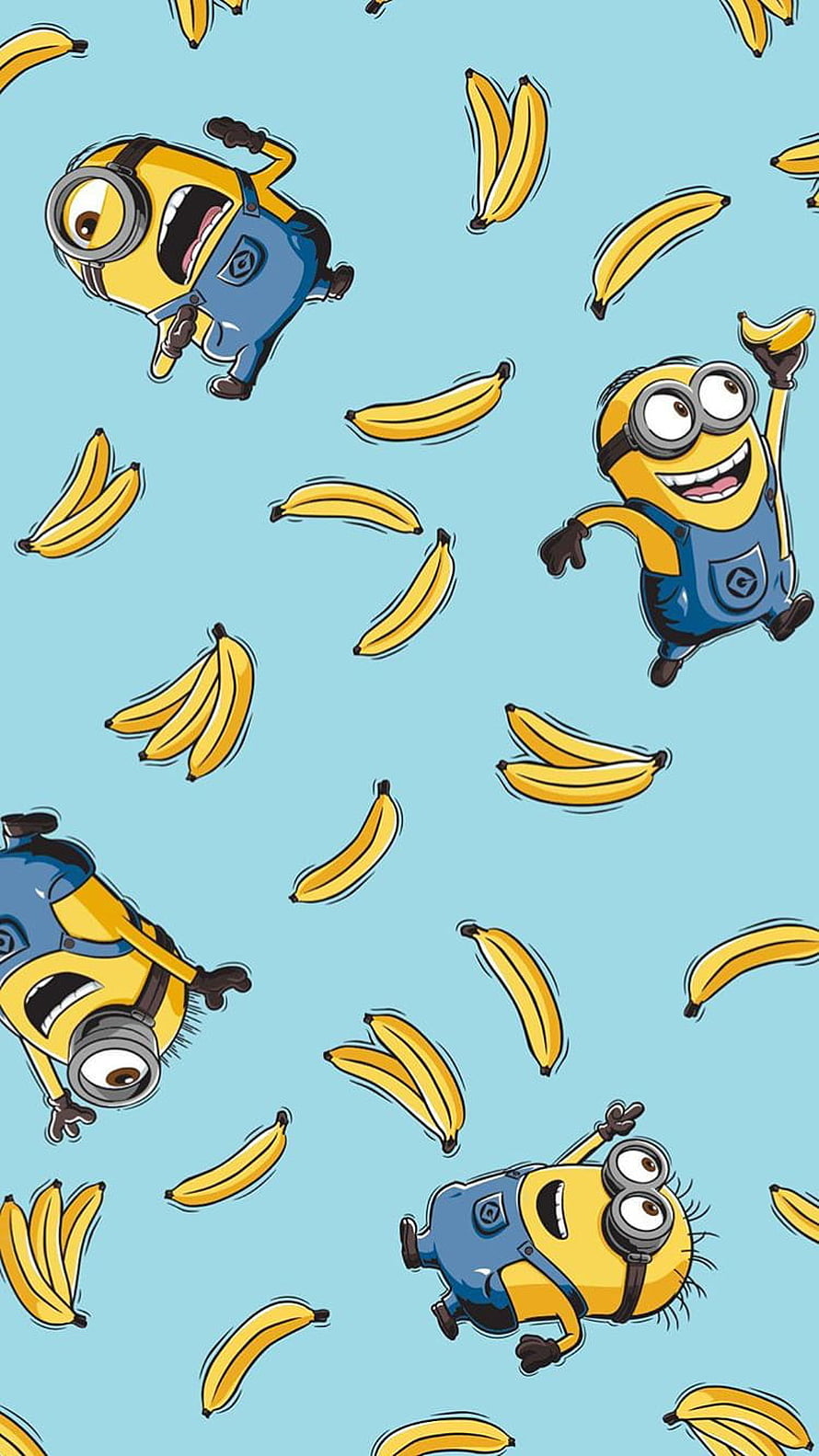 Cute Minions and Bananas Pattern on Light Blue Background HD phone wallpaper