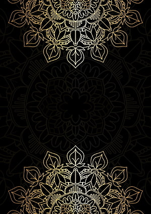 Elegant Gold and Black Mandala Pattern with Intricate Floral Line Art HD phone wallpaper