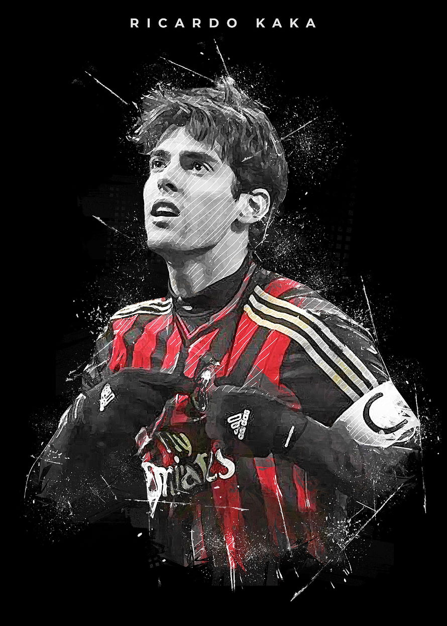 Ricardo Kaka in AC Milan Striped Jersey Digital Art Portrait HD phone wallpaper