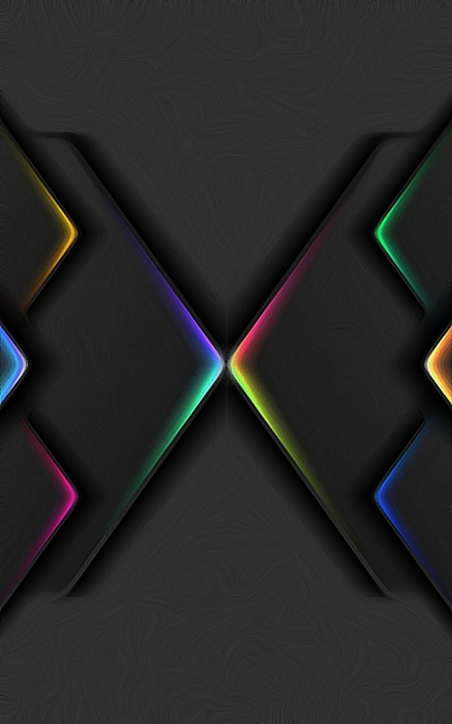 Abstract Geometric Neon X Pattern with Rainbow Gradient Edges on Dark Textured Background HD phone wallpaper