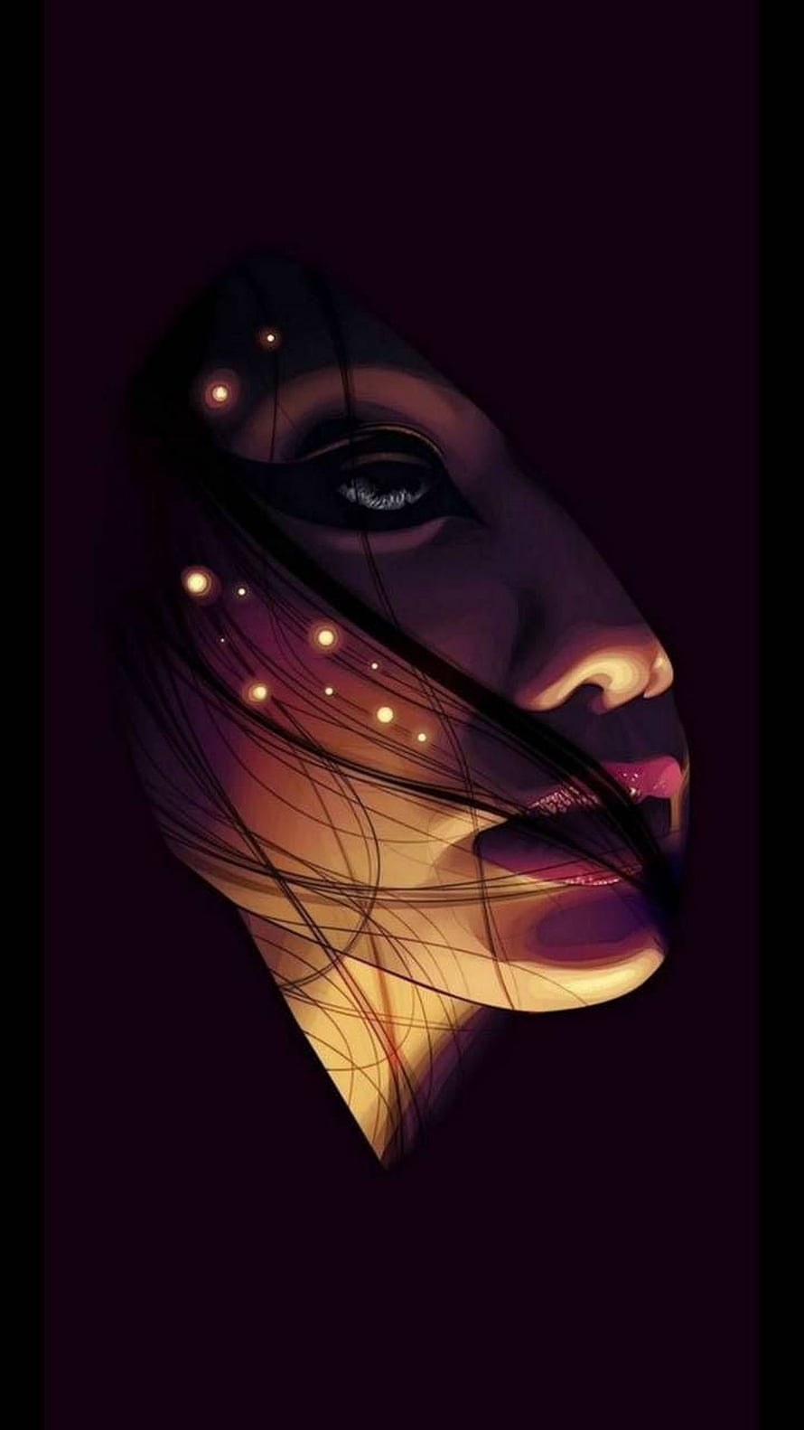 Moody Digital Portrait of a Woman with Glowing Hair Strands and Dark Aesthetic HD phone wallpaper