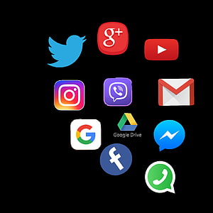 Popular Social Media and Communication App Icons on Black Background HD phone wallpaper
