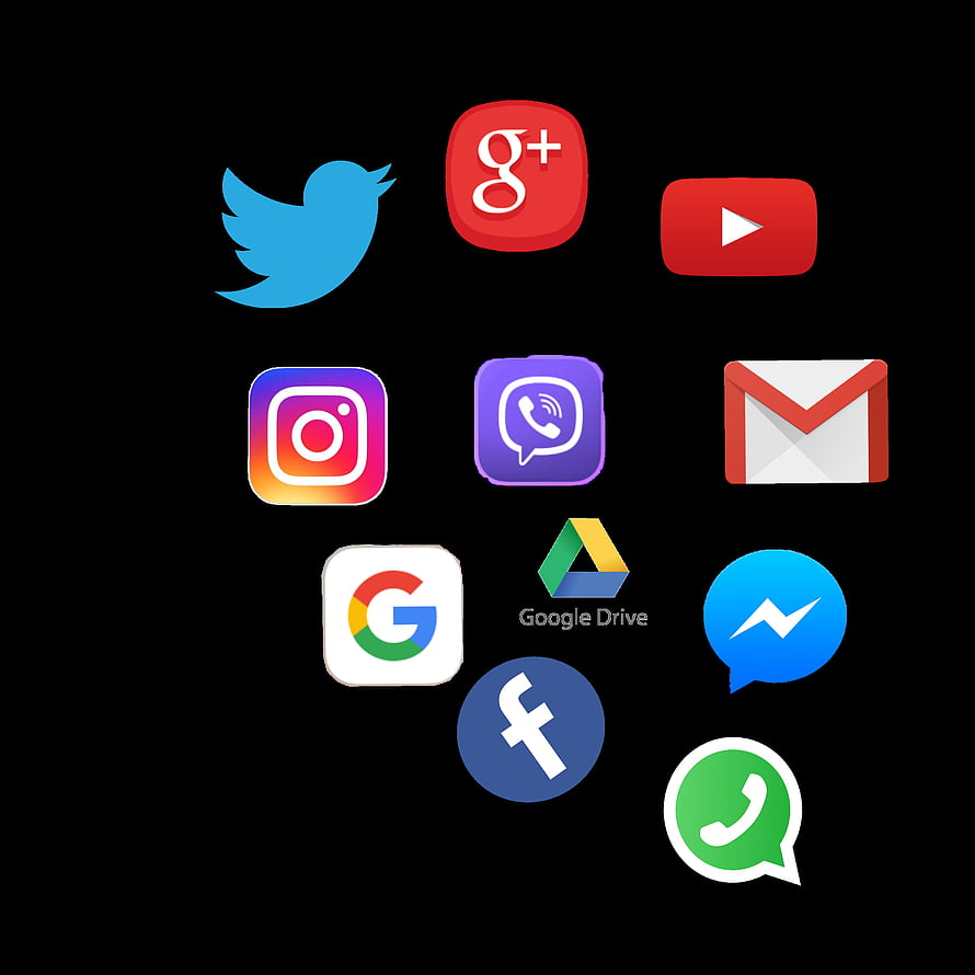 Popular Social Media and Communication App Icons on Black Background HD phone wallpaper