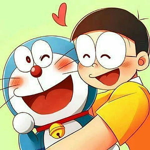 Doraemon and Nobita Hugging with a Heart in a Cute Cartoon Illustration HD phone wallpaper