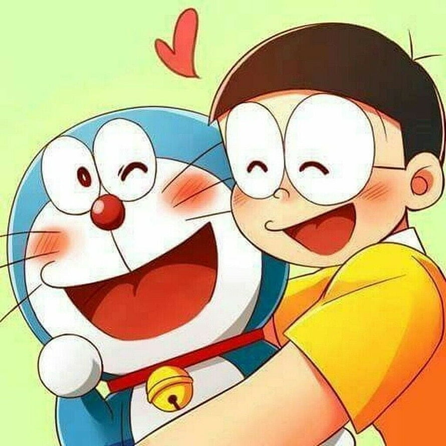 Doraemon and Nobita Hugging with a Heart in a Cute Cartoon Illustration HD phone wallpaper
