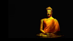 Gautam Buddha Meditating in Golden Light Against a Dark Background HD wallpaper