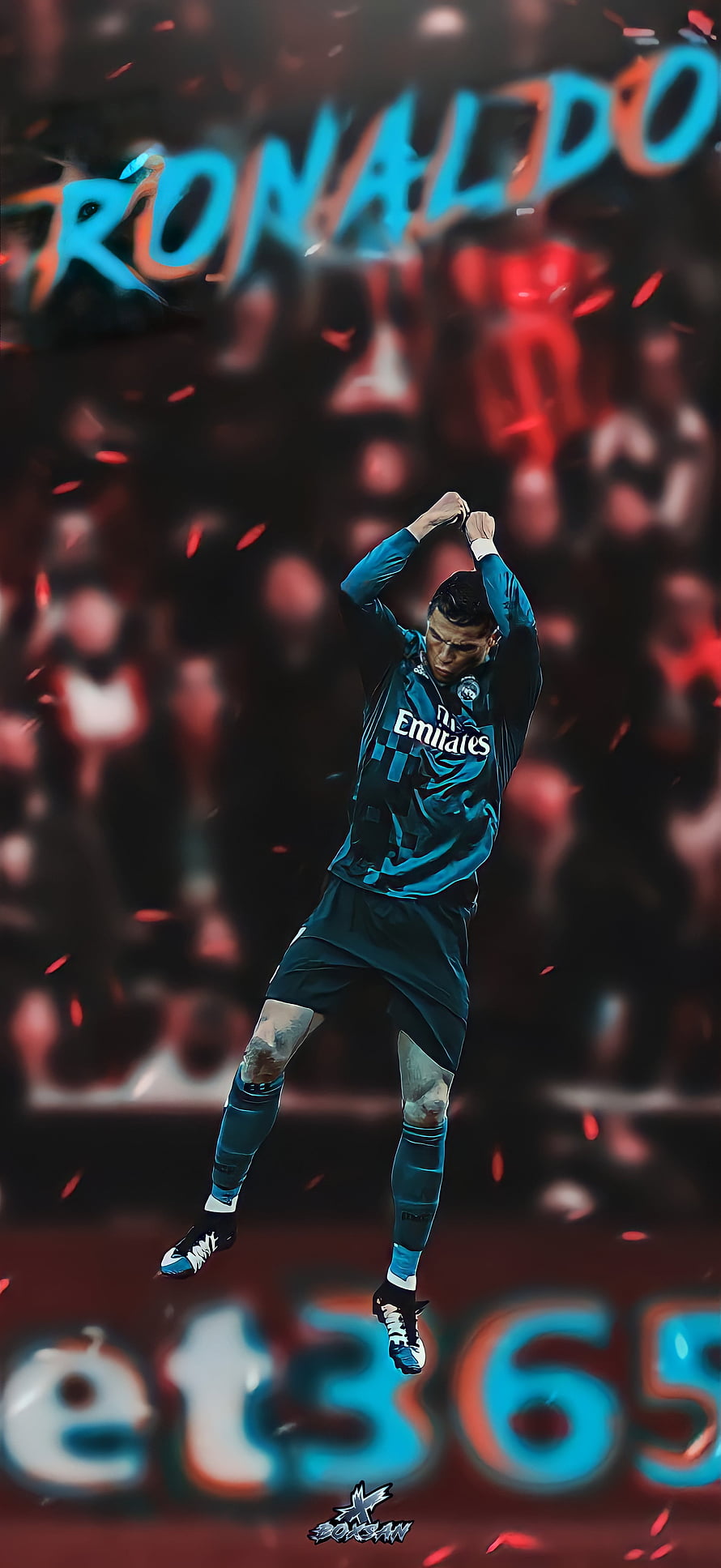Cristiano Ronaldo in Real Madrid Kit Celebrating with Arms Raised in Stadium HD phone wallpaper