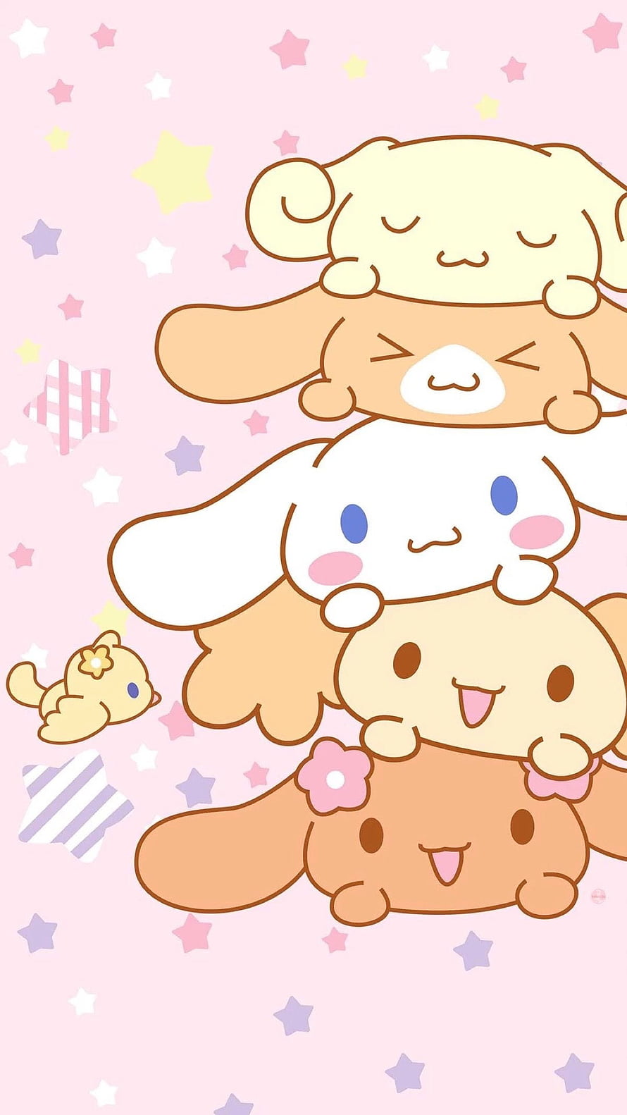 Cinnamoroll and Friends Stacked Together on a Pastel Pink Starry Background HD phone wallpaper
