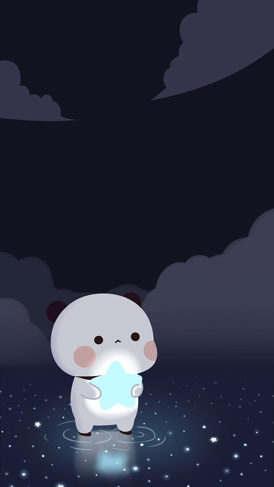 Cute Kawaii Panda Holding Glowing Star in Night Sky HD phone wallpaper