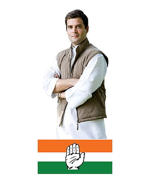 Rahul Gandhi in white kurta and brown vest with Indian National Congress hand symbol HD phone wallpaper