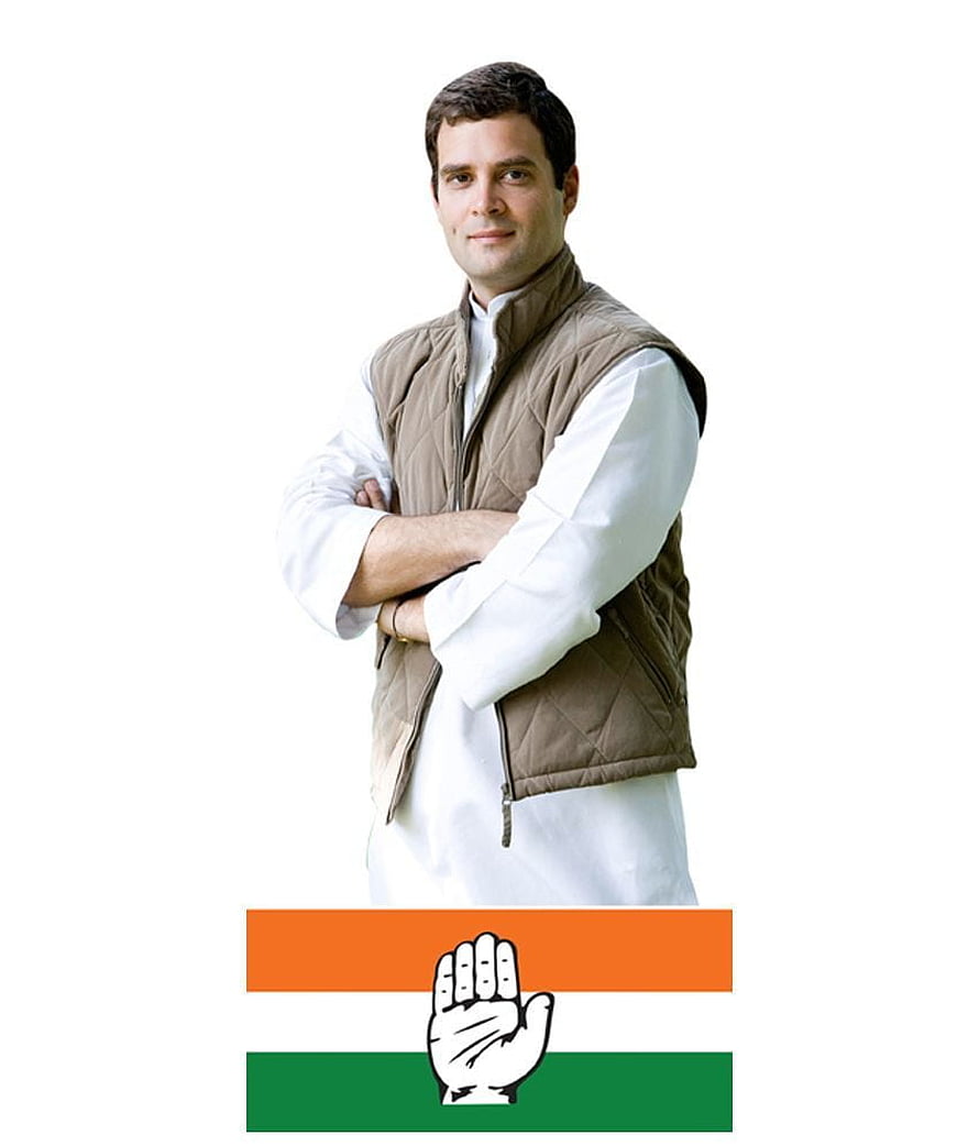 Rahul Gandhi in white kurta and brown vest with Indian National Congress hand symbol HD phone wallpaper