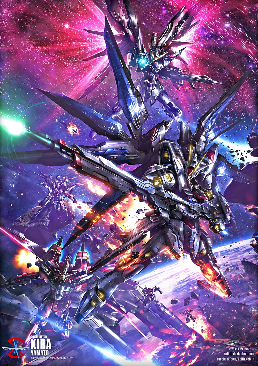 Gundam Seed Destiny Mobile Suit Space Battle Illustration HD phone wallpaper