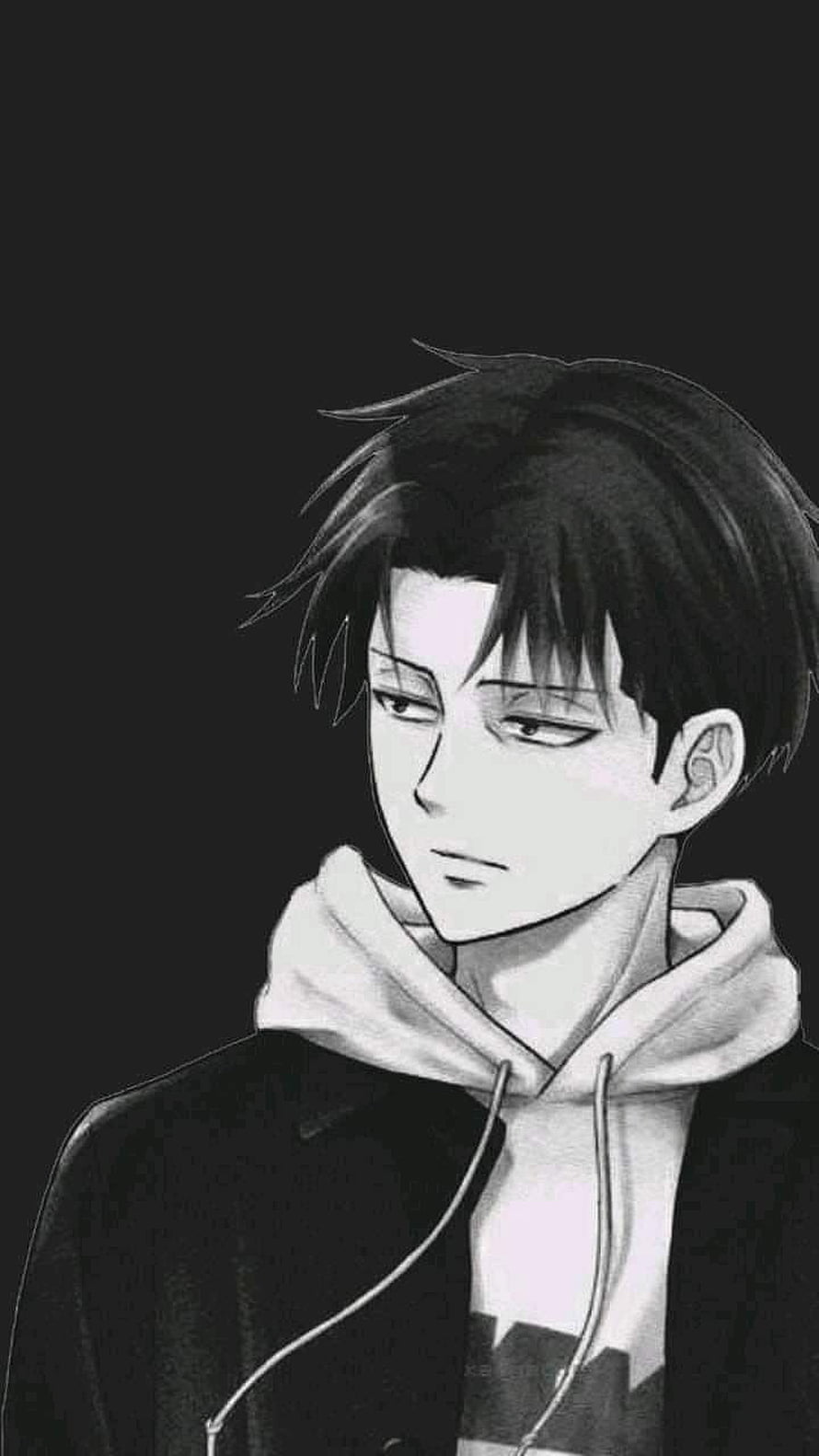 Levi Ackerman in Black and White Hoodie Portrait from Attack on Titan HD phone wallpaper