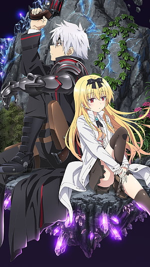 Hajime Nagumo and Yue from Arifureta Shokugyou de Sekai Saikyou in a dark crystal cavern HD phone wallpaper