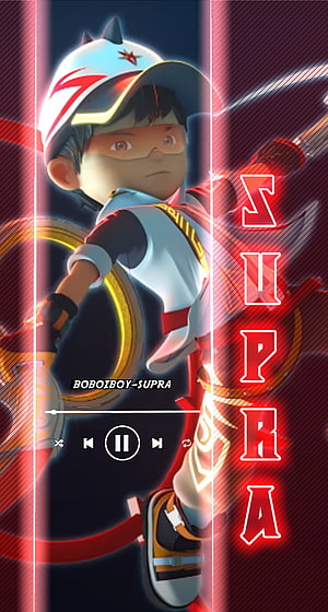 Boboiboy Supra 3D Animated Character in Dynamic Action Pose with Neon Red and Blue Lighting HD phone wallpaper