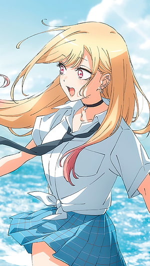 My Dress-Up Darling Anime Character in School Uniform by the Sea HD phone wallpaper