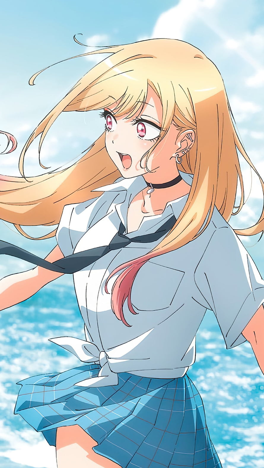 My Dress-Up Darling Anime Character in School Uniform by the Sea HD phone wallpaper