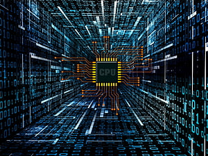 Central Processing Unit Chip in Digital Binary Data Corridor HD wallpaper