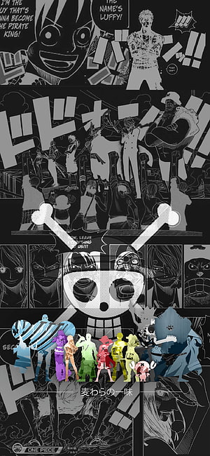 One Piece Straw Hat Pirates Jolly Roger Manga Collage Wallpaper HD phone wallpaper