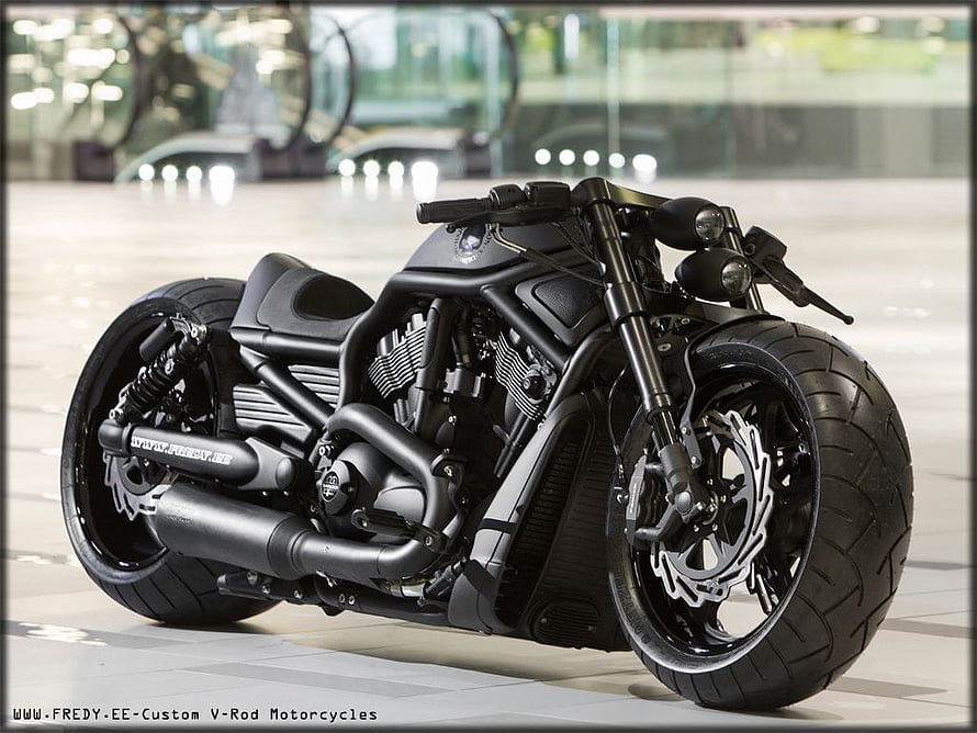 Black Harley-Davidson V-Rod Custom Motorcycle with Matte Finish and Dual Exhaust HD wallpaper