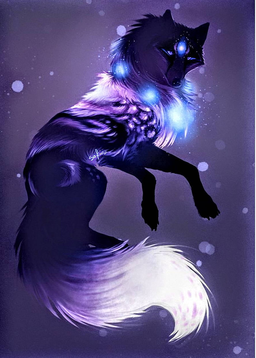 Mystical Galaxy Fox with Glowing Blue Eyes and Cosmic Fur HD phone wallpaper