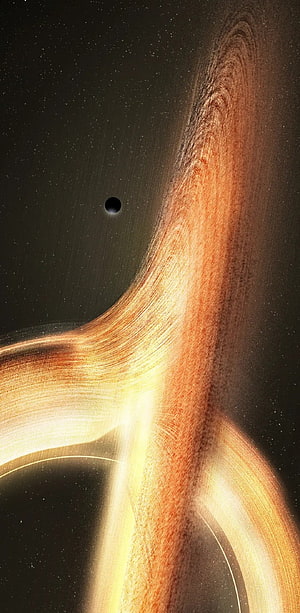 Glowing Accretion Disk and Black Hole in Deep Space with Distant Star HD phone wallpaper