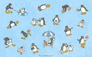 Pingu Summer Beach Activities Pattern Wallpaper HD wallpaper