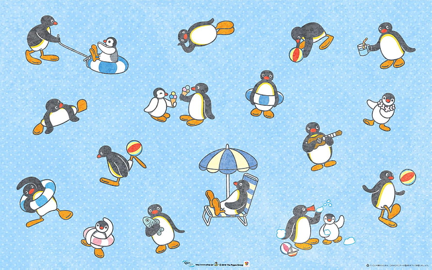 Pingu Summer Beach Activities Pattern Wallpaper HD wallpaper