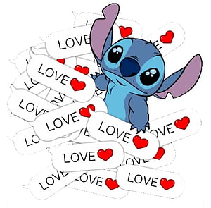 Cute Stitch from Lilo and Stitch Surrounded by Love Messages and Red Hearts HD wallpaper