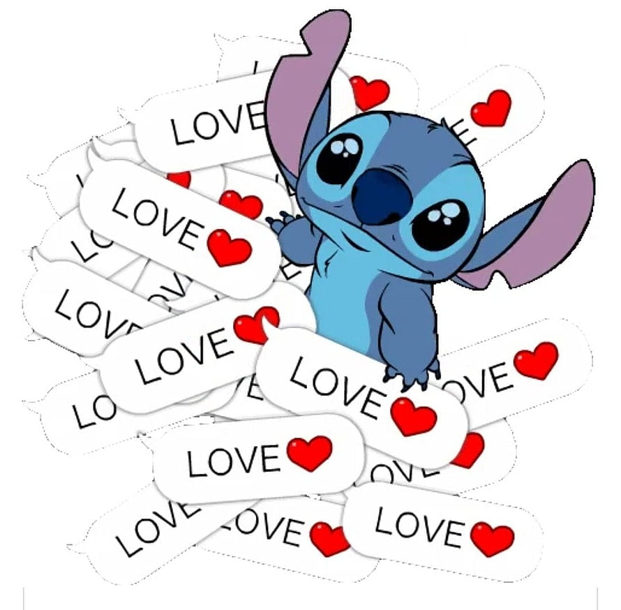 Cute Stitch from Lilo and Stitch Surrounded by Love Messages and Red Hearts HD wallpaper