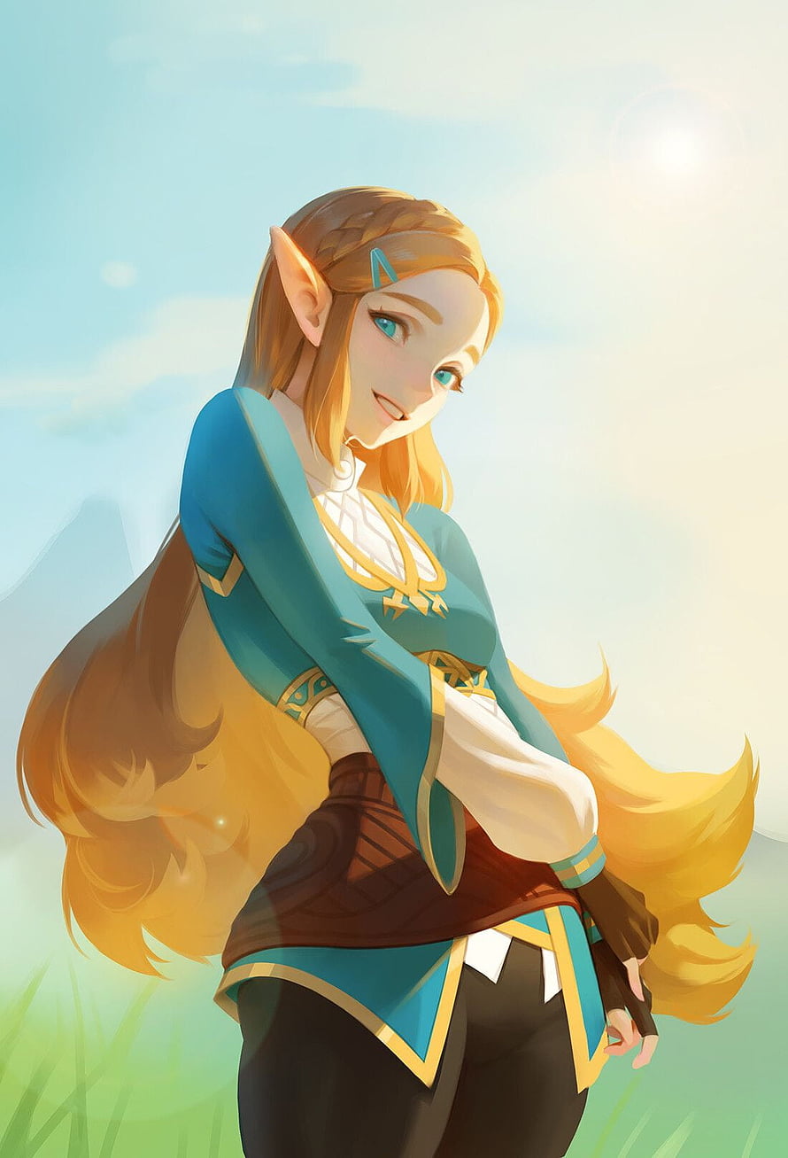 Princess Zelda from Breath of the Wild in a Sunlit Meadow HD phone wallpaper