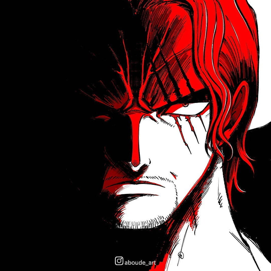 Akagami Shanks Portrait in Bold Red and Black Ink Style HD phone wallpaper