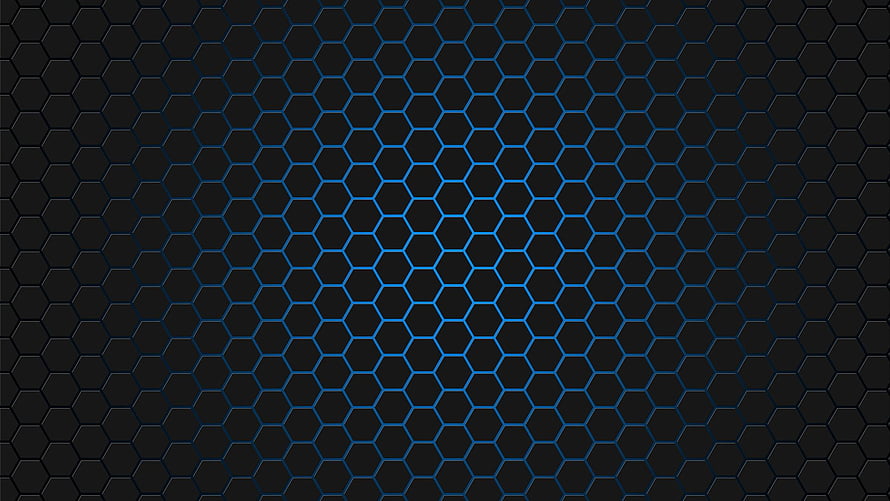 Dark Blue Honeycomb Hexagonal Grid Pattern with Radial Glow Effect HD wallpaper
