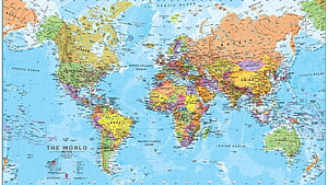 Detailed Political World Map with Country Borders and Ocean Labels HD wallpaper