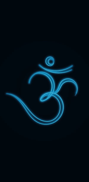 Glowing Aqua Om Symbol on Dark Background Minimalist Spiritual Art HD phone wallpaper