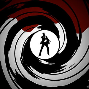 James Bond Gun Barrel Sequence Silhouette in Swirling Red Black and White Vortex HD phone wallpaper