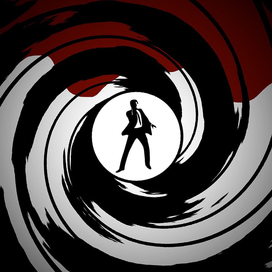 James Bond Gun Barrel Sequence Silhouette in Swirling Red Black and White Vortex HD phone wallpaper