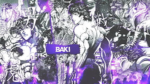 Baki the Grappler Anime Character Collage with Purple Neon Accents HD wallpaper