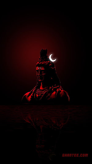 Lord Shiva with Crescent Moon and Ganga in Dark Red Minimalist Art HD phone wallpaper