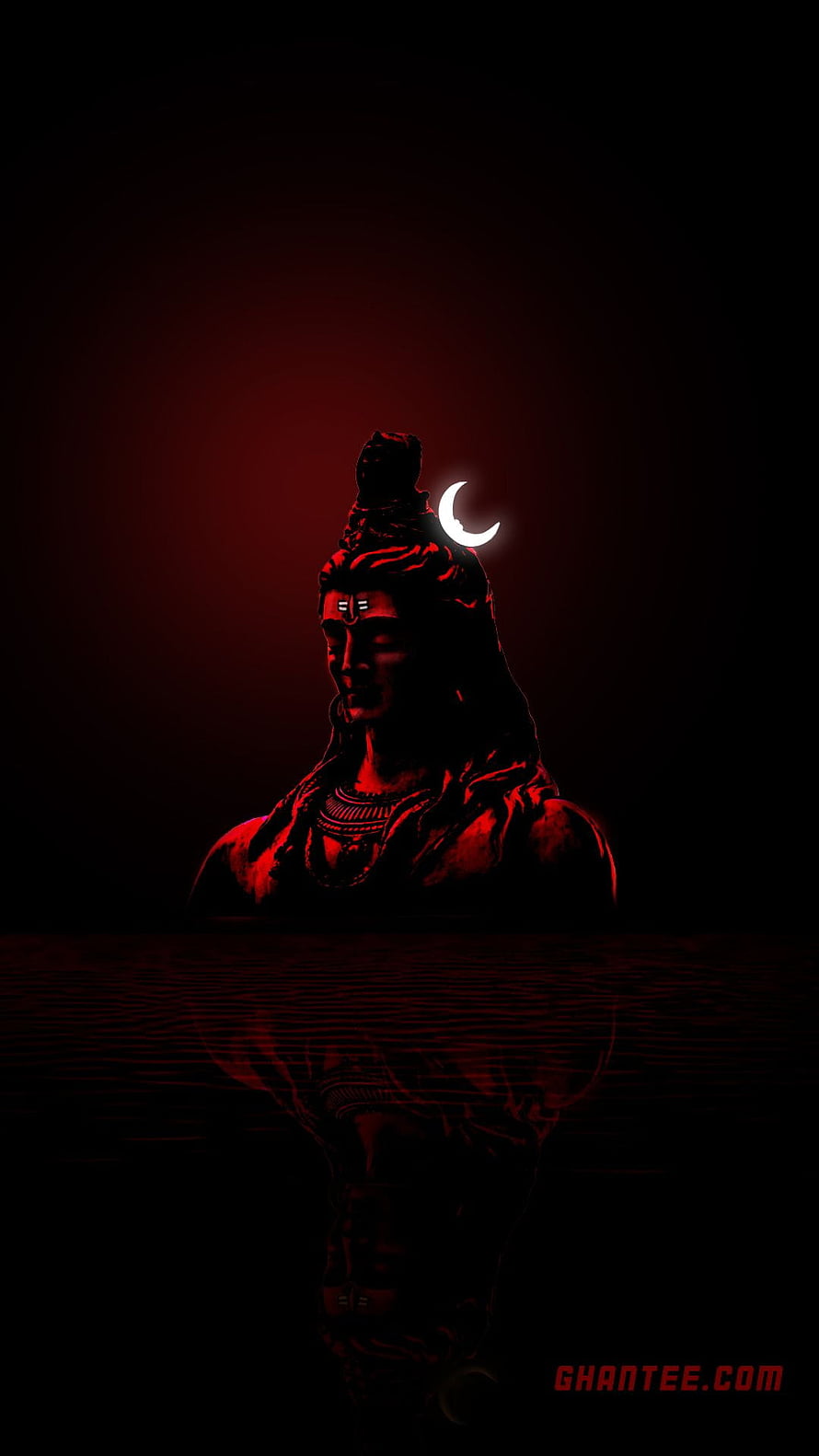 Lord Shiva with Crescent Moon and Ganga in Dark Red Minimalist Art HD phone wallpaper